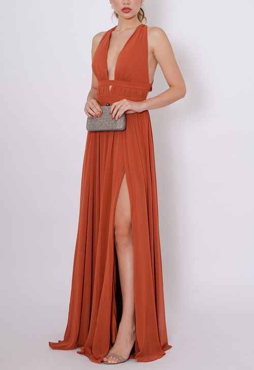 Vestido Merilyn longo Powerlook - terracota