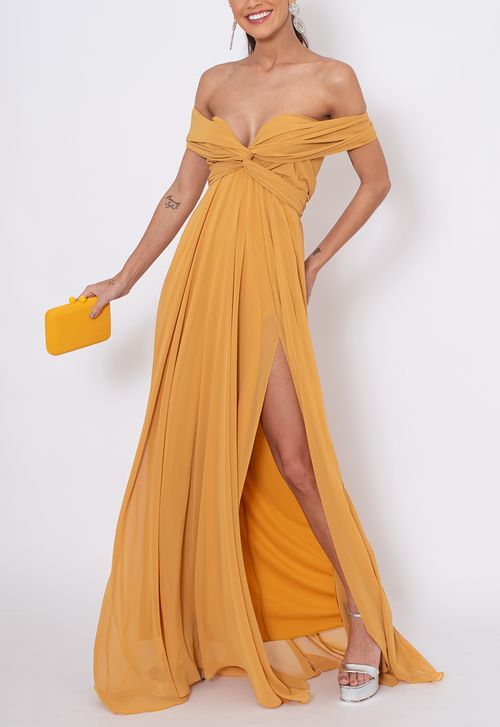Vestido Sante longo Powerlook - amarelo mostarda