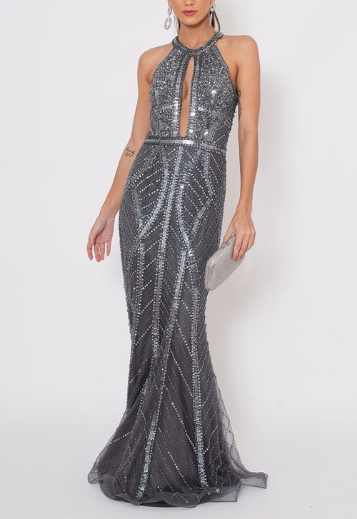 Vestido Landina longo Powerlook - chumbo