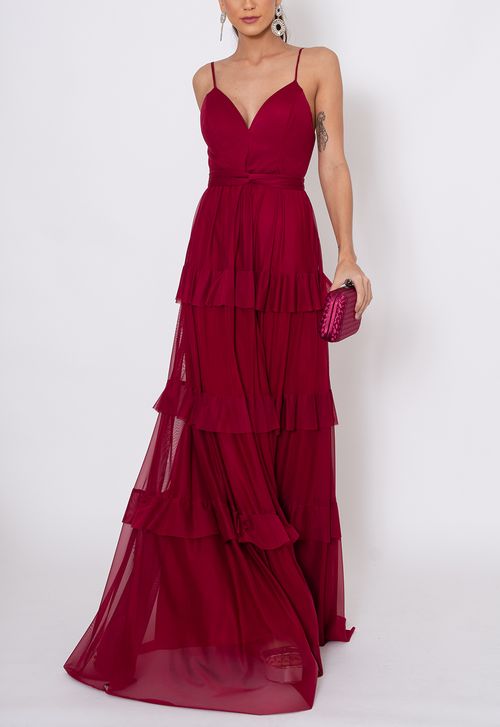 Vestido Fiorela longo Powerlook - vermelho marsala