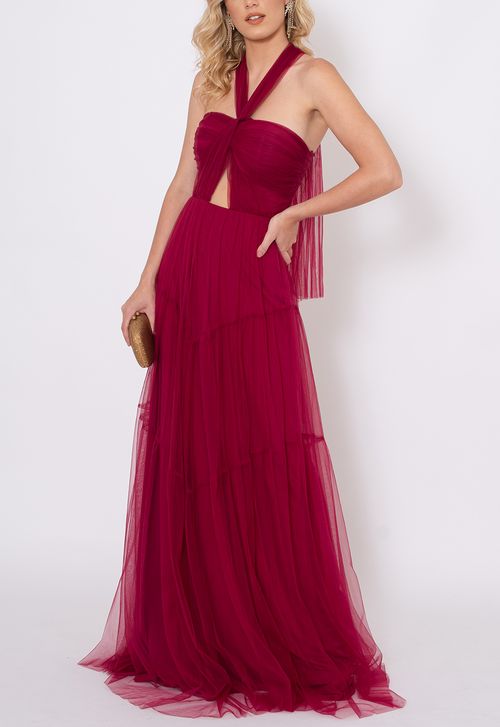 Vestido Maximus longo Powerlook - vermelho marsala