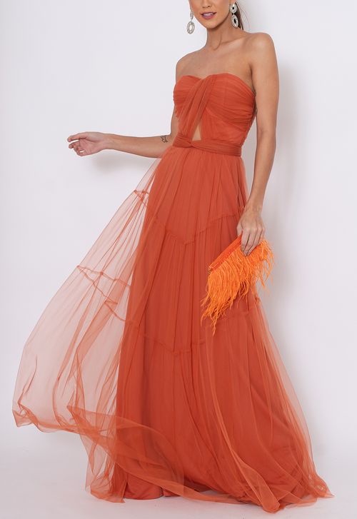 Vestido Maximus longo Powerlook - terracota