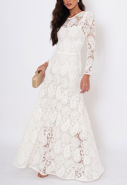 Vestido Paisley longo Amissima - branco