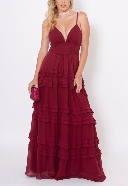 Vestido Fiorentina longo Powerlook - vermelho marsala