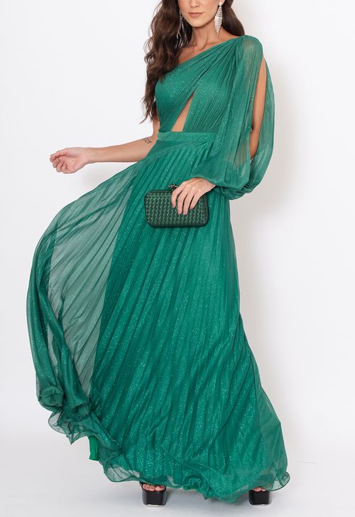 Vestido Priscila longo Powerlook - verde bandeira