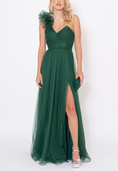 Vestido Flor Liz longo Powerlook - verde bandeira