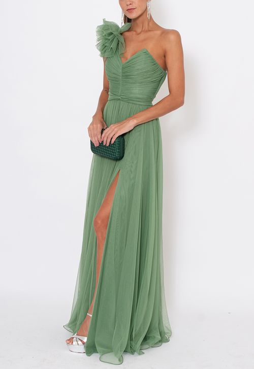Vestido Flor Liz longo Powerlook - verde oliva