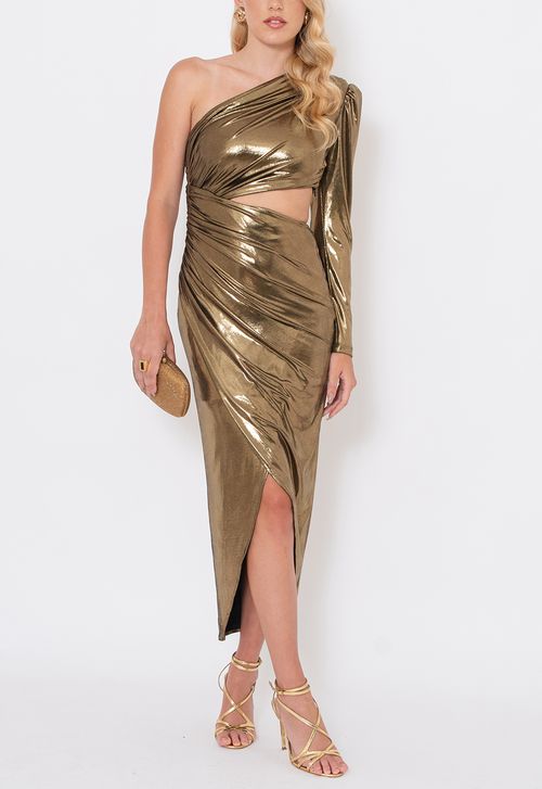 Vestido Lâme midi Amissima - dourado