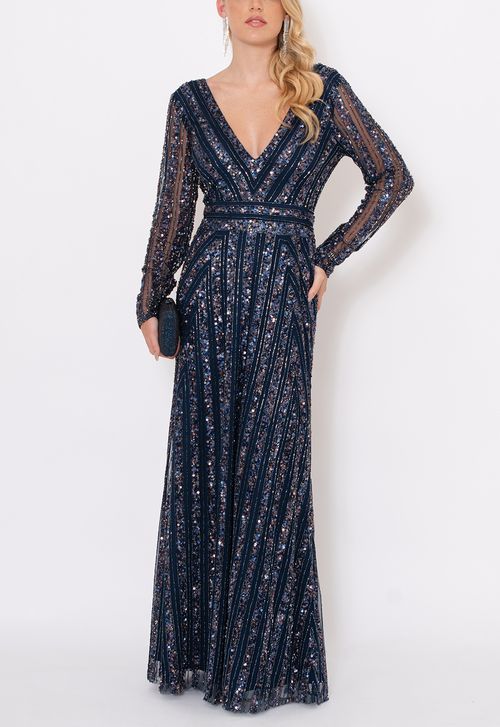 Vestido Izaura longo Powerlook - azul marinho