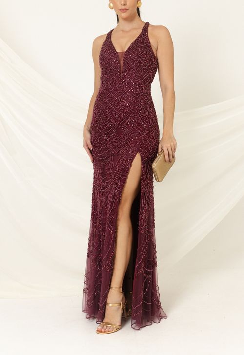 Vestido Titânio longo Powerlook - vermelho marsala