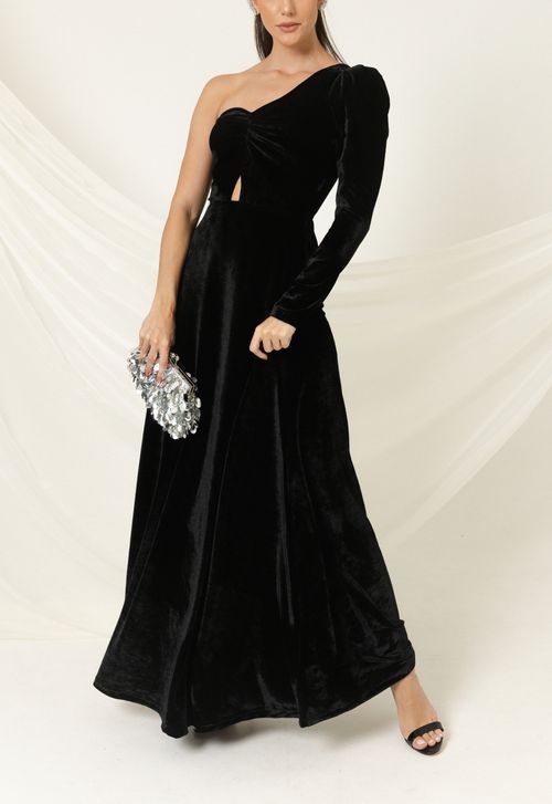 Vestido Hortênsia longo Powerlook - preto