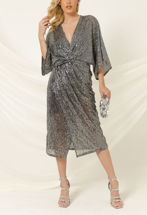 Vestido Sery midi Powerlook - chumbo