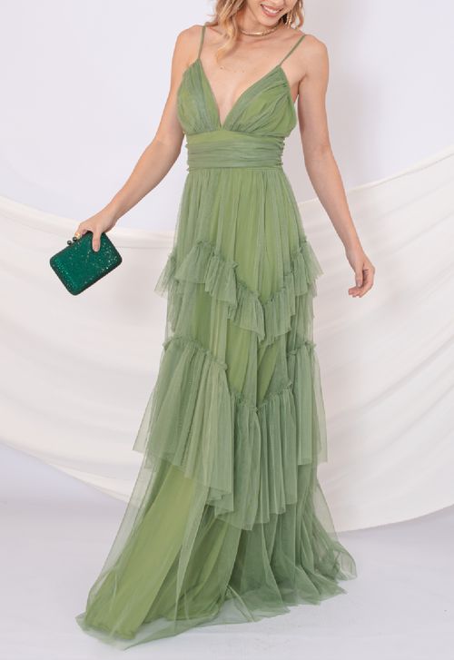 Vestido Magnólia longo Powerlook - verde oliva