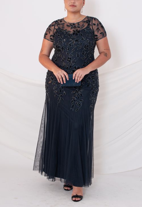 Vestido Charlize longo Adrianna Papell - azul marinho
