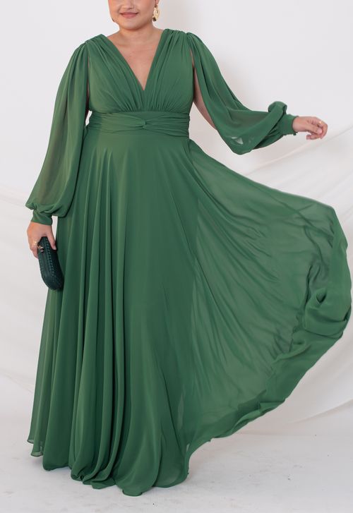 Vestido Narline Longo Powerlook - verde oliva