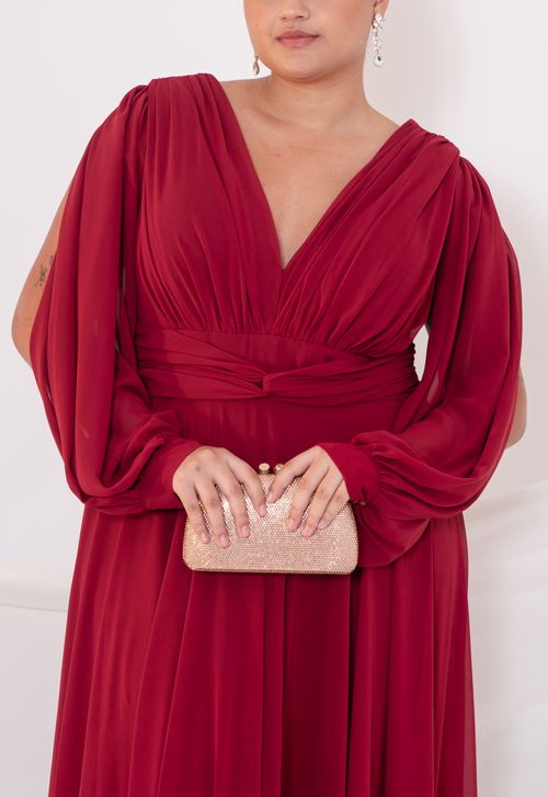Vestido Narline longo Powerlook - vermelho marsala (disponível apenas nas lojas Niterói e Itaipava)