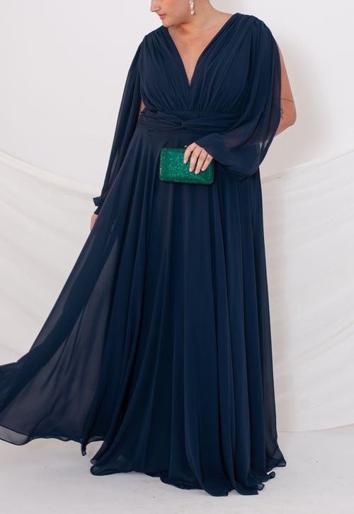 Vestido Narline longo Powerlook - azul marinho (disponível apenas na loja Niterói)