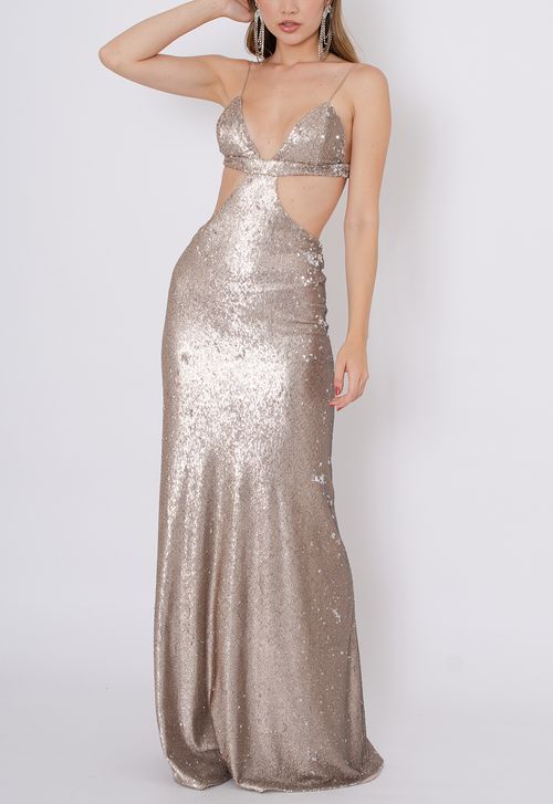 Vestido Meame longo Carina Duek - prata