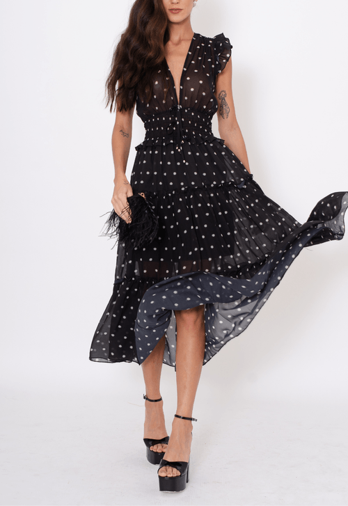 Vestido Lins midi PowerLook - preto estampado