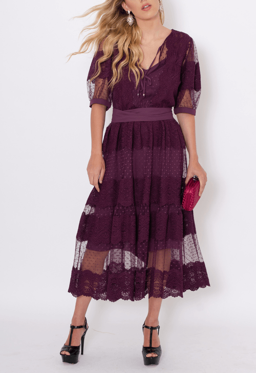 Vestido Marieta midi Amissima - roxo
