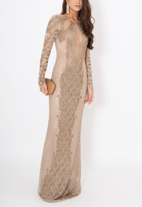 Vestido Kelcia longo Powerlook - dourado