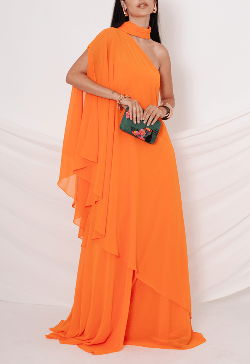 Vestido Dominique longo Powerlook - laranja