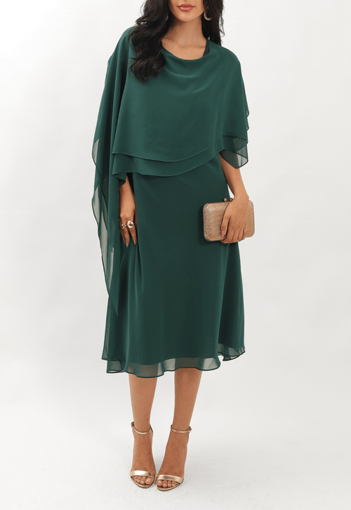 Vestido Ana Maria Midi Powerlook -  Verde Esmeralda ( Disponível Apenas Em Niterói )