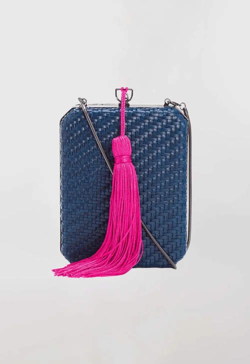 Clutch Tressê com tassel Isla - azul