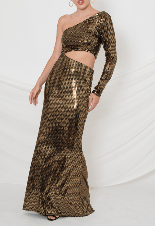 Vestido Star longo Flavia Sampaio - dourado