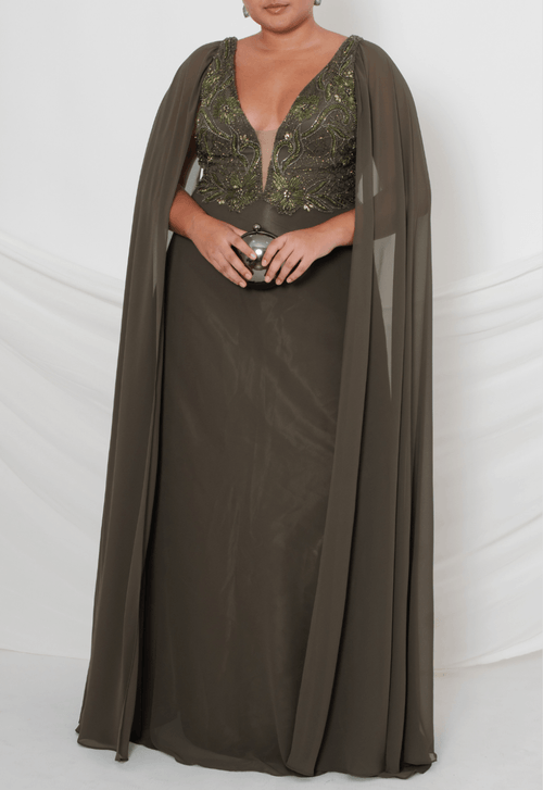 Vestido Nanda longo Powerlook - verde oliva