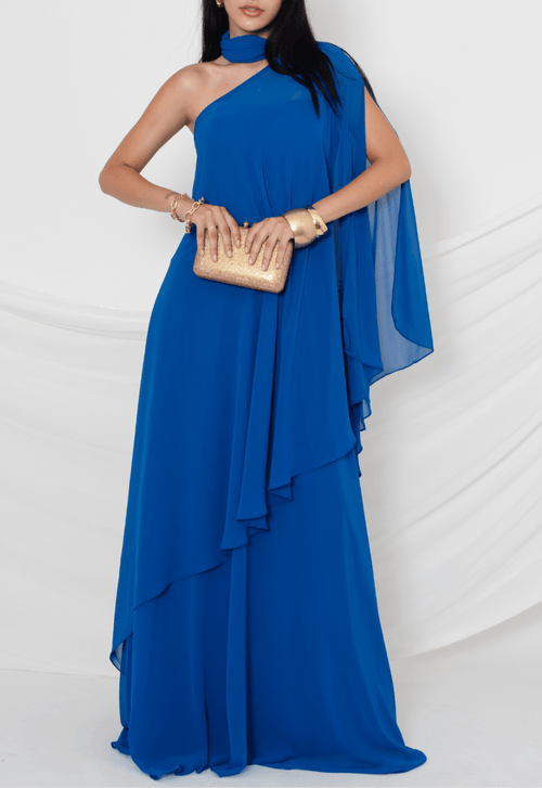 Vestido Dominique longo Powerlook - azul bic