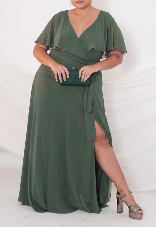 Vestido Faiga longo Powerlook - verde oliva