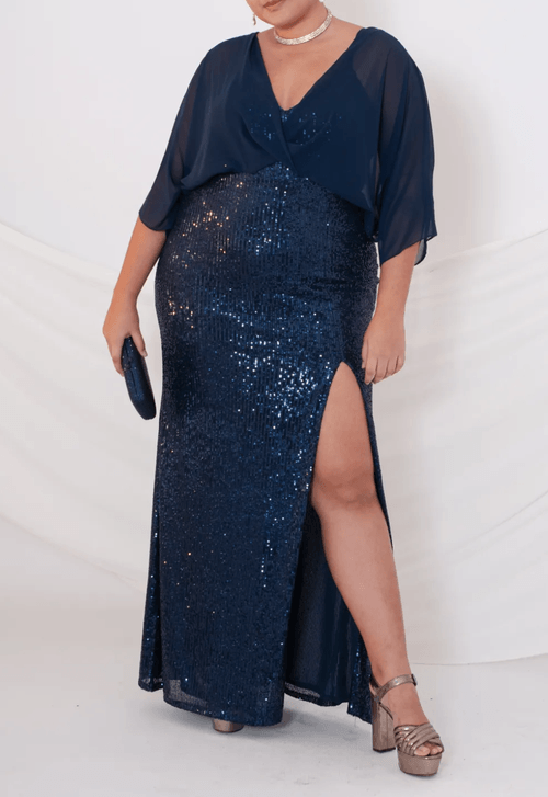 Vestido Leise longo Powerlook - azul marinho