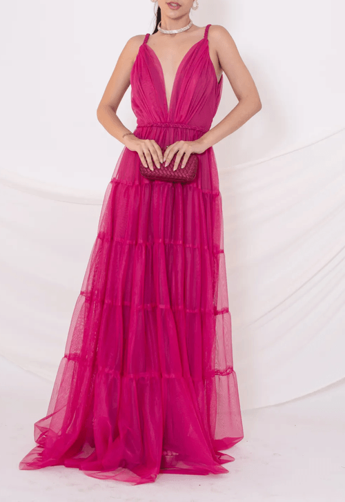 Vestido Beta longo Powerlook - rosa fúcsia