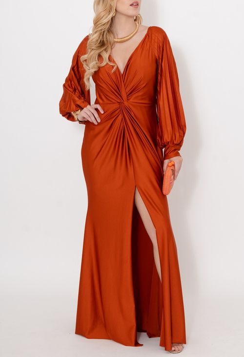 Vestido Marcelle longo Powerlook - terracota