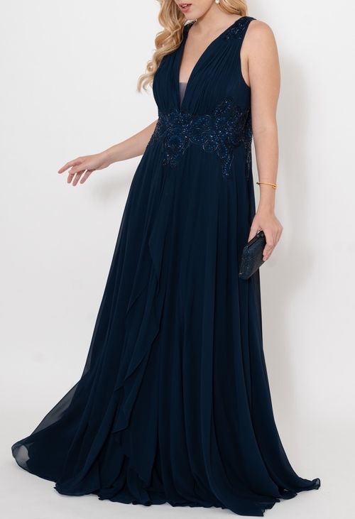 Vestido Ipê longo Powerlook - azul marinho (disponível apenas em Niterói)