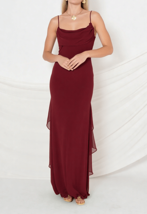 Vestido Amal longo Powerlook - marsala