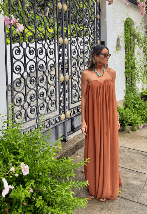 Vestido Sara longo Powerlook - marrom