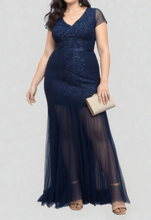 Vestido Magdala longo Adrianna Papell - azul marinho