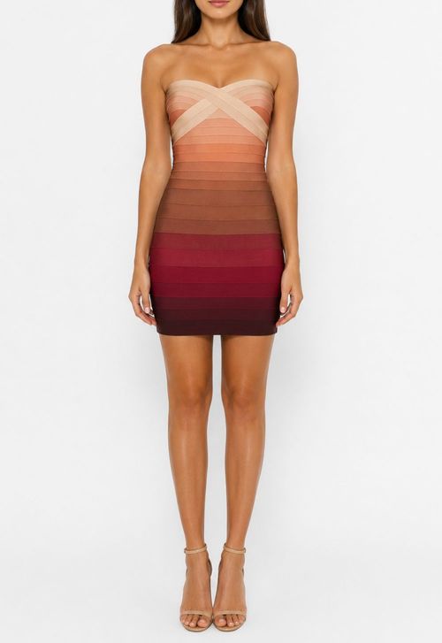 Vestido Vic curto Hervé Lergér - rosa e bege