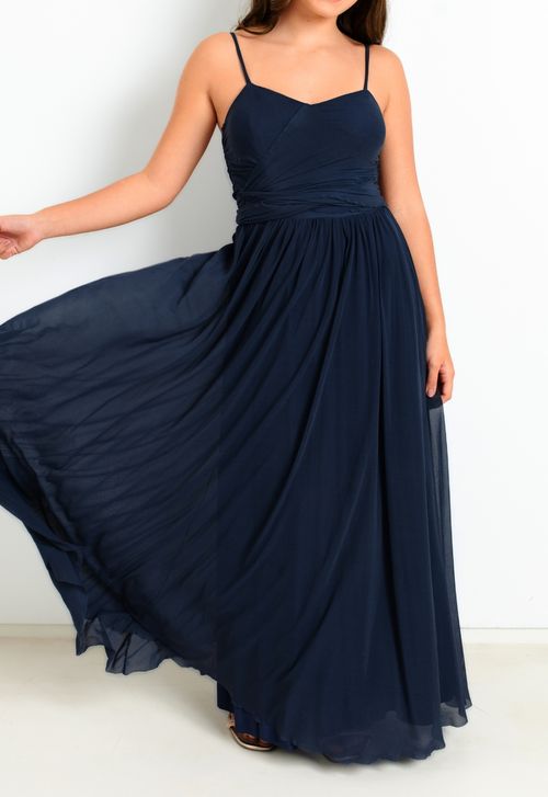 Vestido Daina longo Astrid - azul marinho